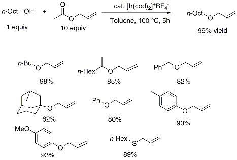 Figure 1. Ir-catalyzed reaction of n-octyl alcohol with allyl acetate to allyl octyl ether