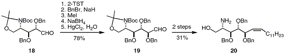 Scheme 13. Synthesis of a C18-sphingosine intermediate in the synthesis of a natural cerebroside.