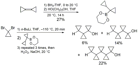 Figure 3.





Hydroboration of the double bond in BCP and application of the product in the preparation of [1,1';1',1'';1'',1''']quater- and [1,1';1',1'';1'',-1''';1''',1'''']quinquecyclopropanol.