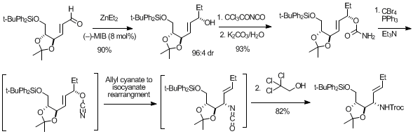 Figure 10. [3,3]-Sigmatropic allyl cyanate-to-isocyanate rearrangement reactions en route to the synthesis of glycocinnasperimicin D.