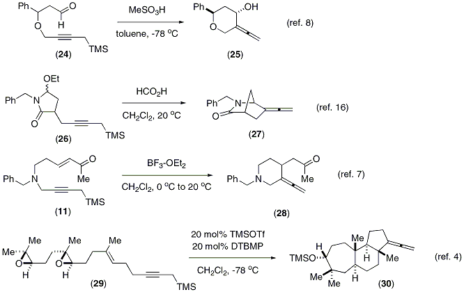 Figure 6. Intramolecular cyclizations of propargylic silanes arising from (2)
